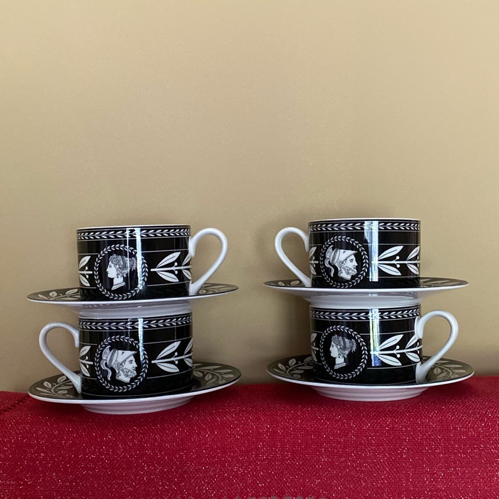 8 Piece Set Black White Olympia Fine Translucent Porcelain Never Used